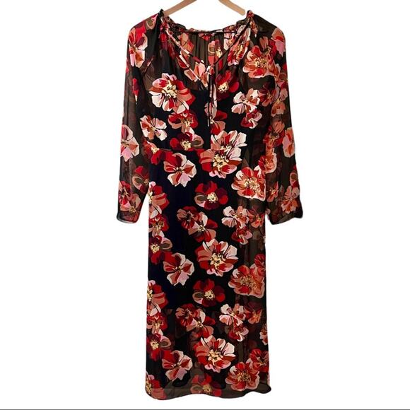 MADEWELL Bohemian Black & Red Floral Rose Summer Dress – Medium - Picture 6 of 15